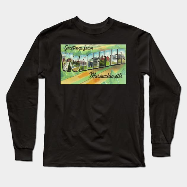 Vintage Greetings from Worcester Massachusetts Postcard Long Sleeve T-Shirt by EphemeraKiosk